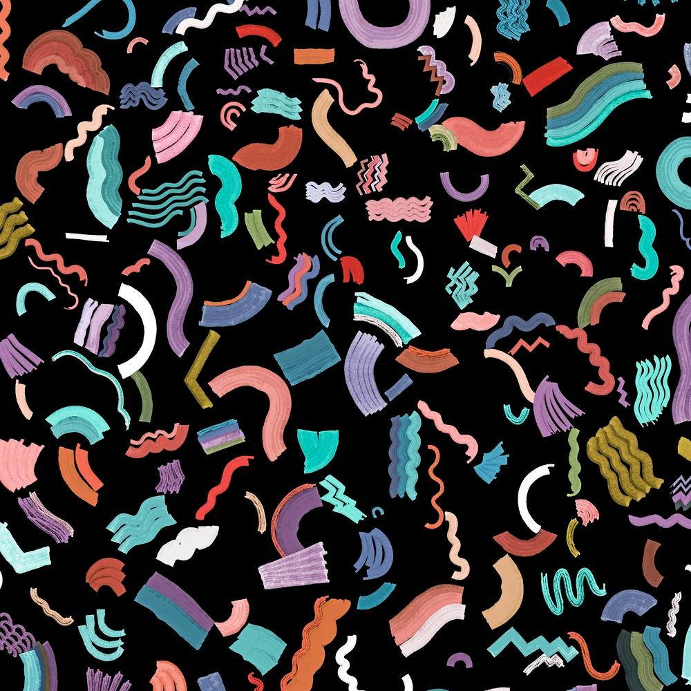 Curly And Zigzag Stripes Black Square