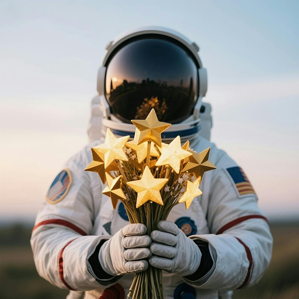 Astronaut Holding Gold Stars