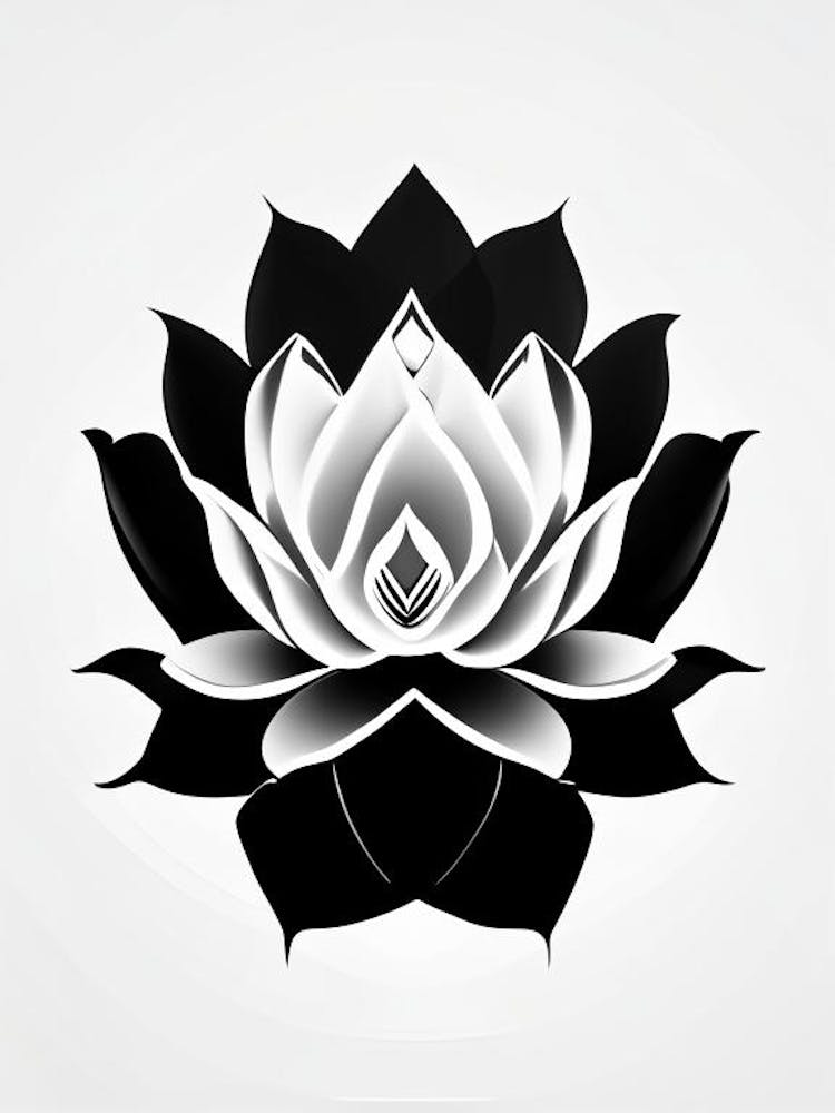 Lotus Flower, Buddhist Symbol Black And White Geometric 5