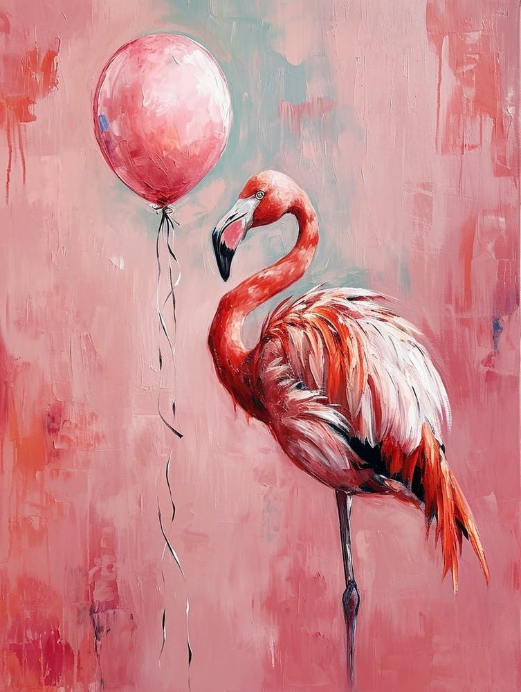 Cute Flamingo 3 With Balloon