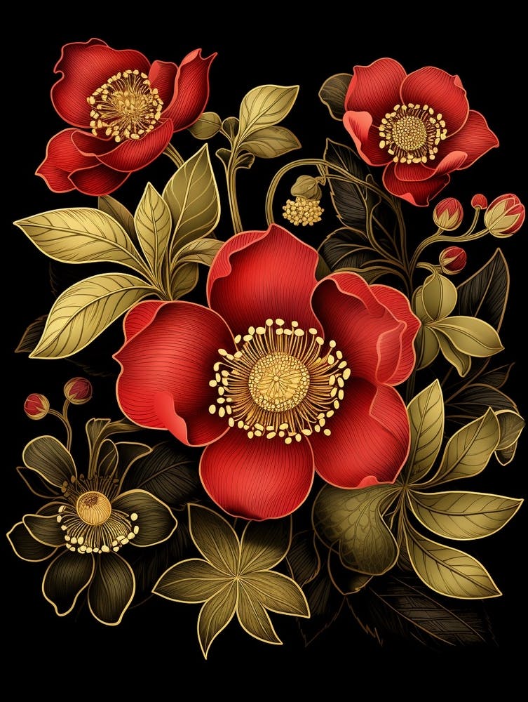 Lenten Rose 3 William Morris Style Winter Florals