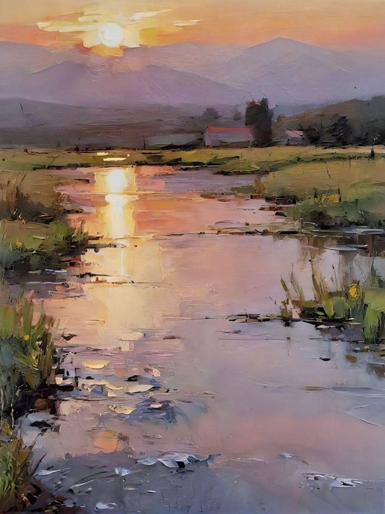 Coucher de Soleil Sur Une Rivière 1