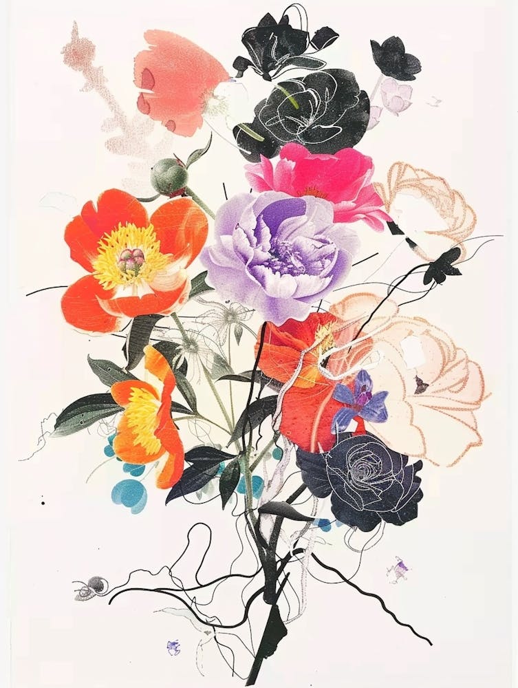 Peony 2 Collage Flower Bouquet
