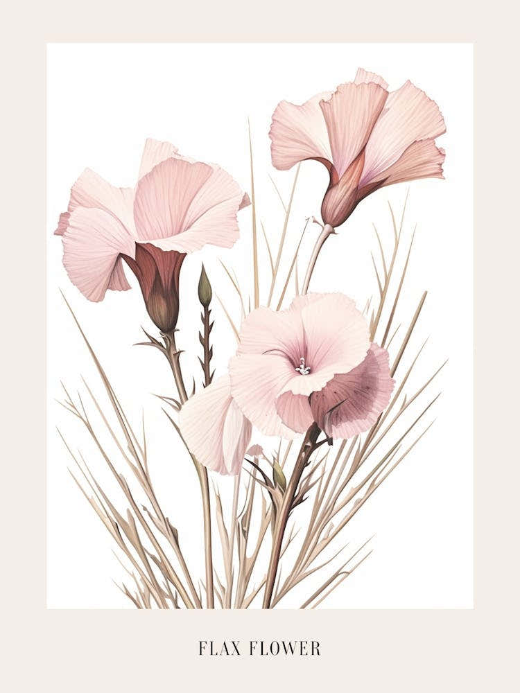 Floral Illustration Flax Flower 1 Poster