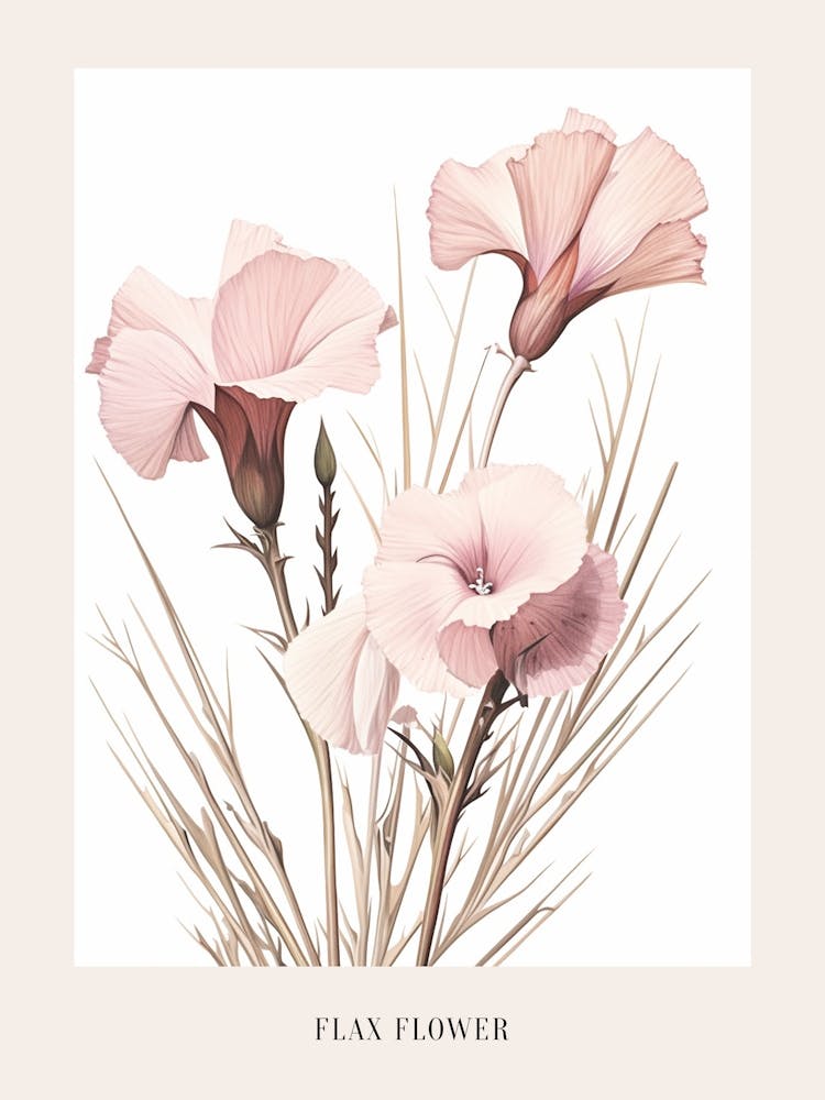 Floral Illustration Flax Flower 1 Poster