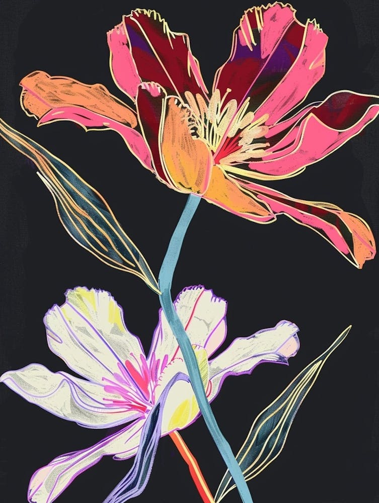 Neon Flowers On Black Everlasting Flower 2