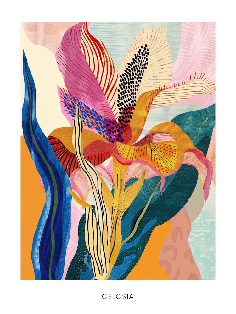 Colourful Flower Illustration Poster Celosia 2