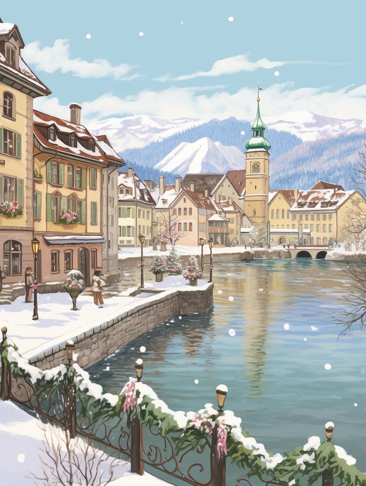 Vintage Winter Illustration Luzern Schweiz 4