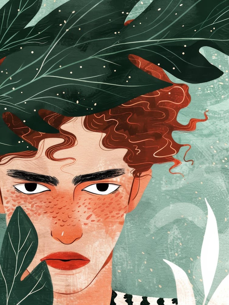 Illustration Of A Girl With Leaves 3