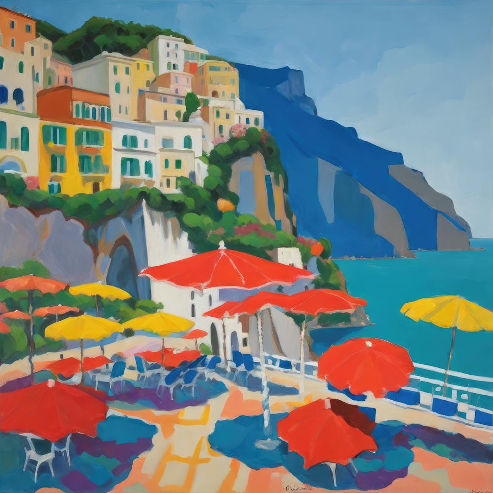The Amalfi Coast Series in Style of David Hockney 3