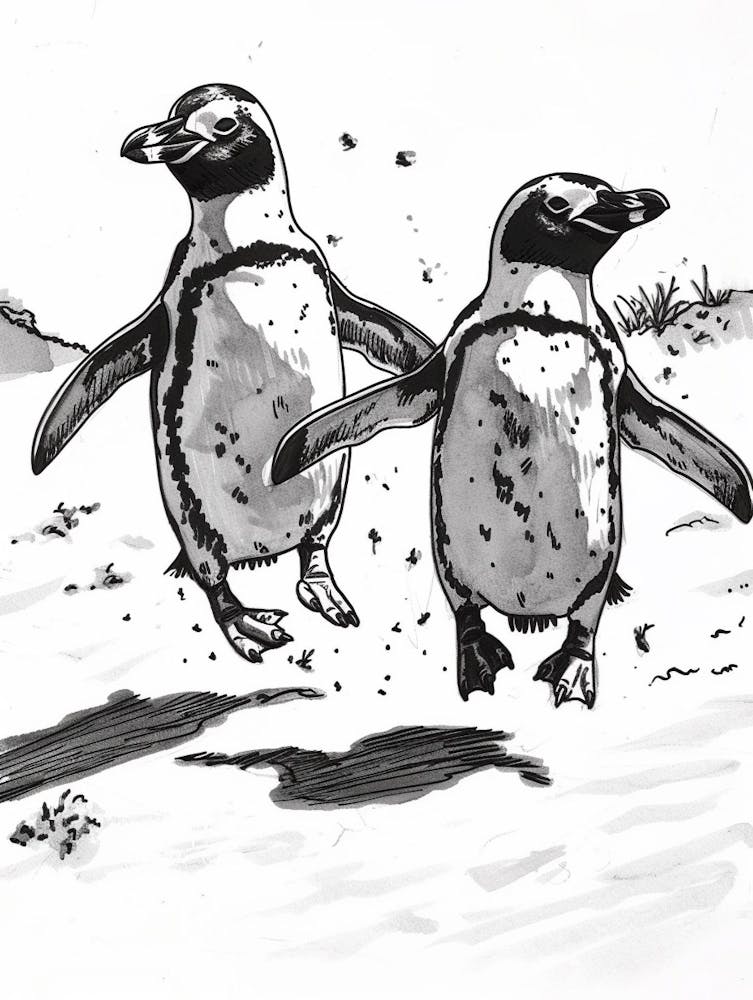 Afrikanischer Pinguin jagen einander 1