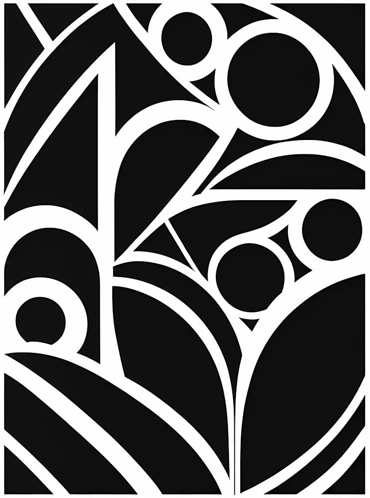 Retro Inspired Linocut Abstract Shapes Black And White Colors art, 214 1