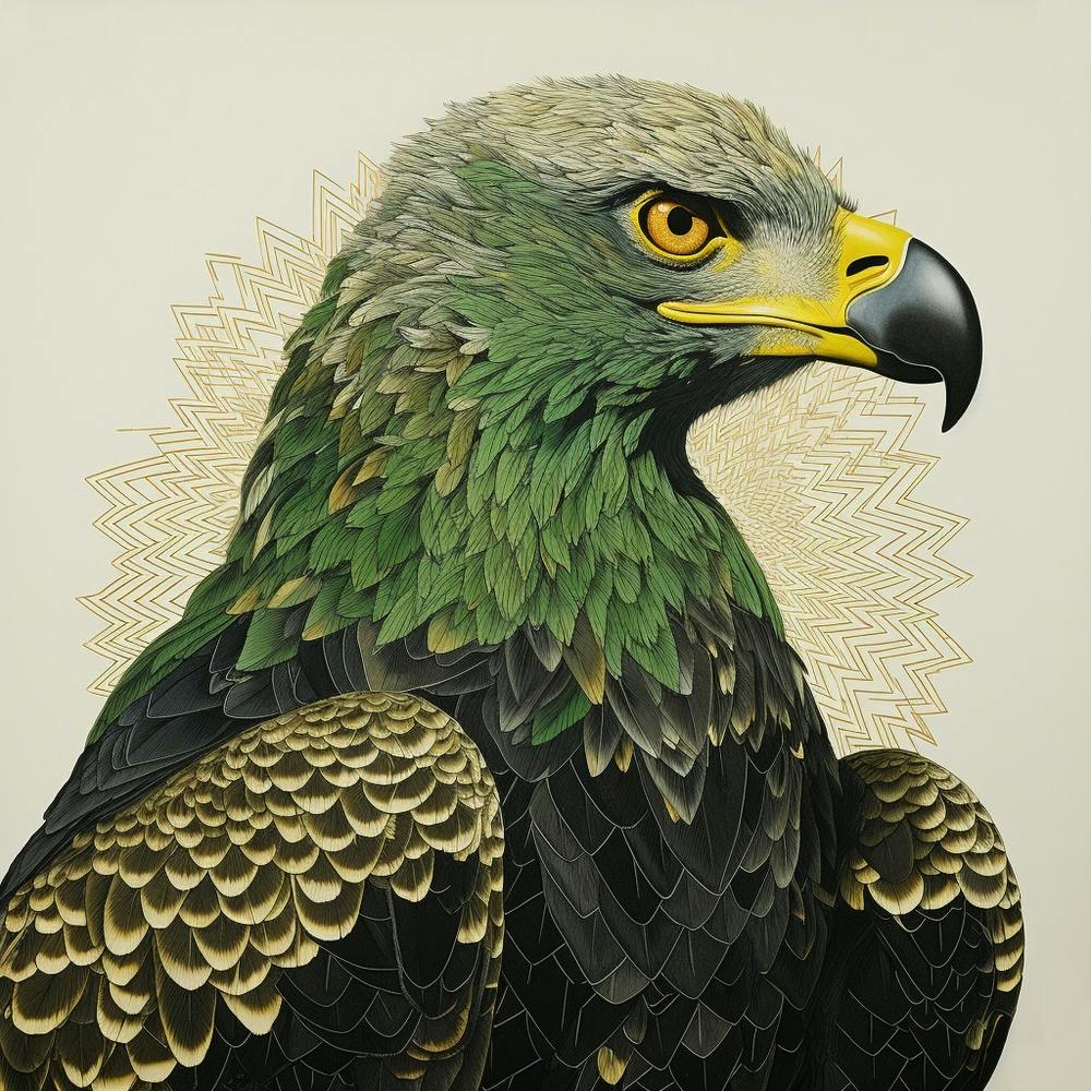 Ohara Koson Inspired Bird Painting Golden Eagle 2 Square