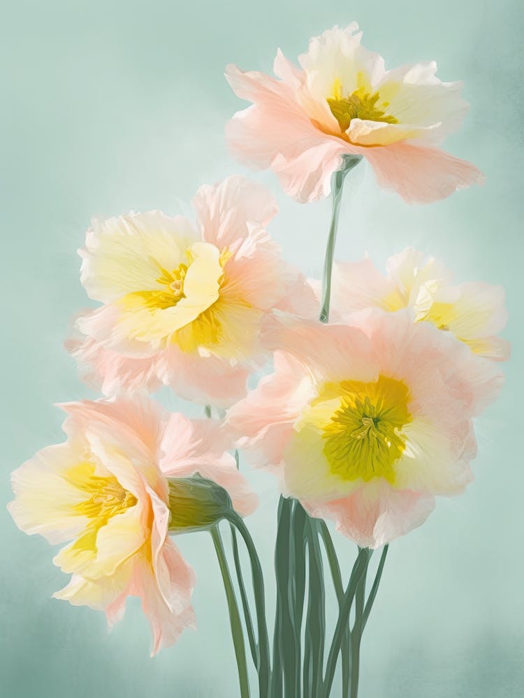 Bunch Of Daffodils Flowers Acrylic Painting In Pastel Colours 3