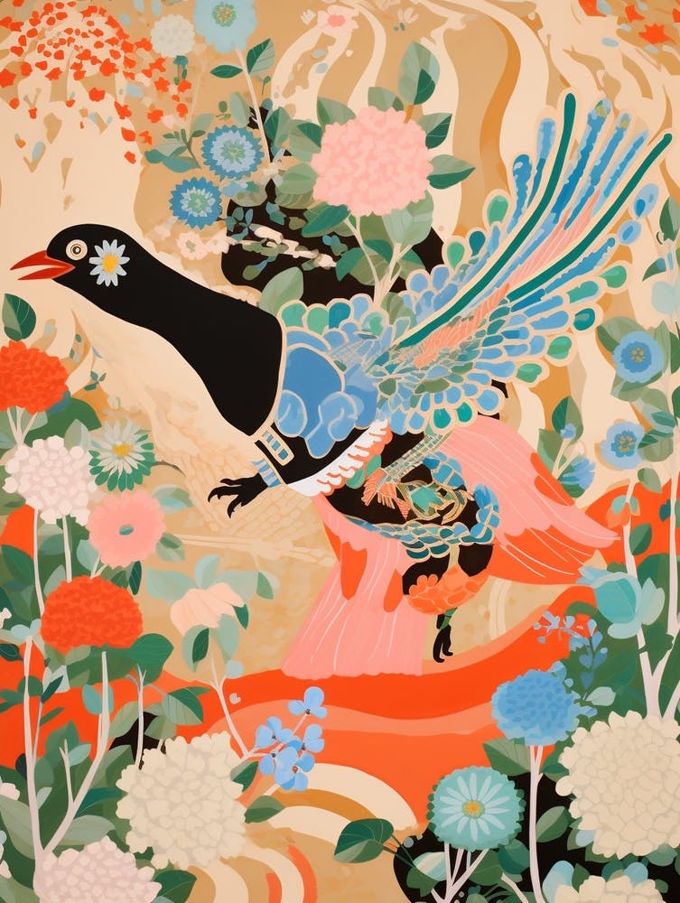 Maximalist Bird Painting Magpie 1