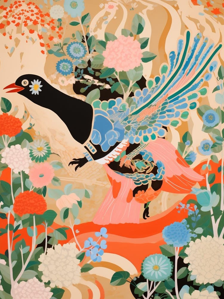 Maximalist Bird Painting Magpie 1