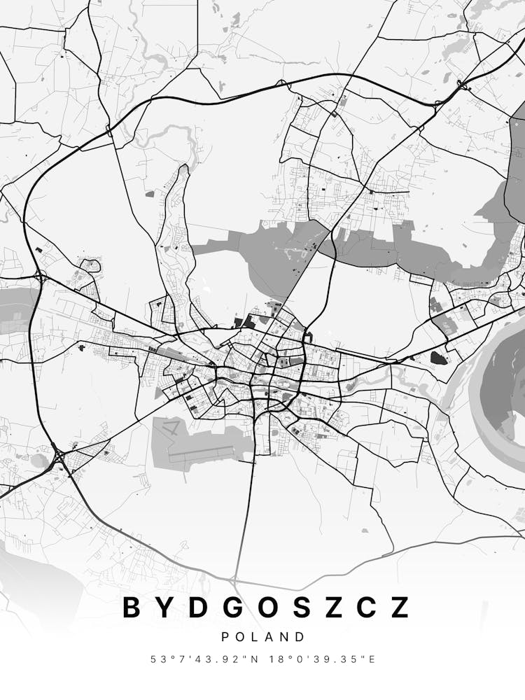 Bydgoszcz Poland White Map 1