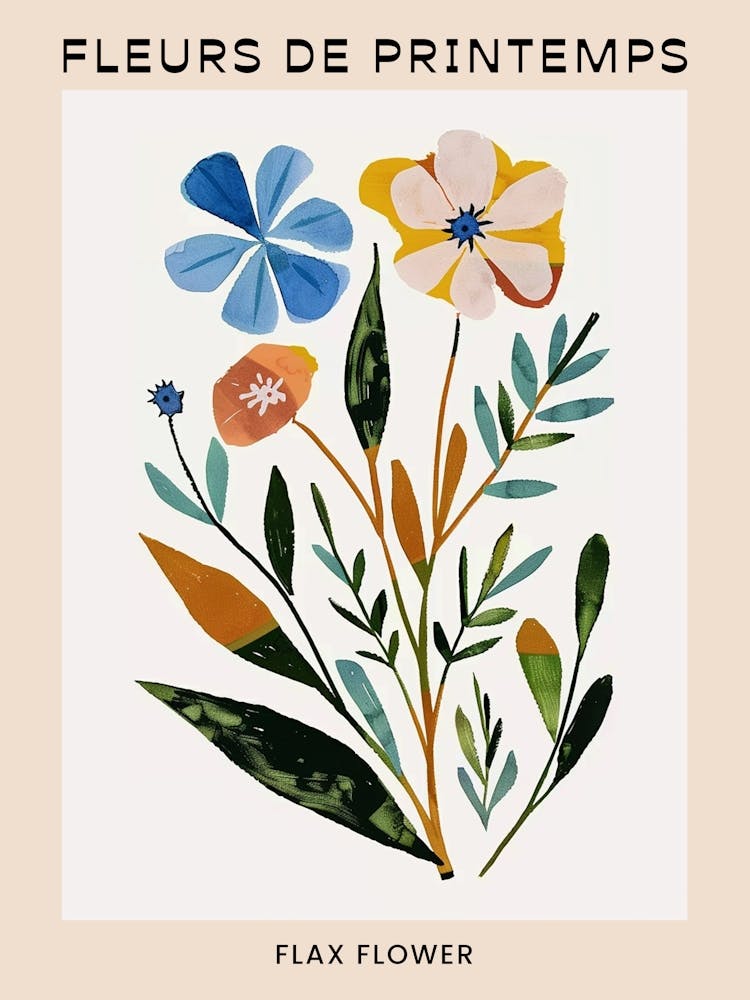 Spring Floral French Poster  Flax Flower 3