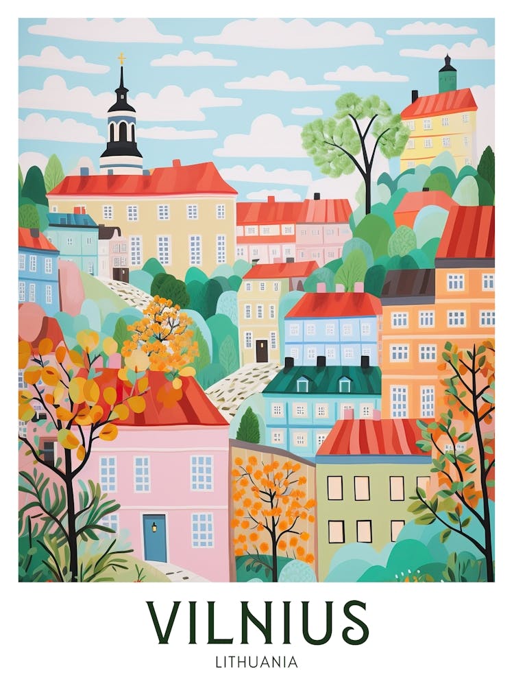 Vilnius, Lithuania Maximalist Travel Poster Vibrant Colour