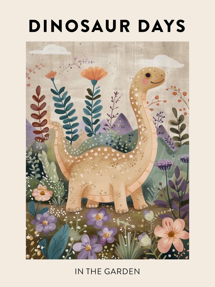 In The Garden Dinosaur Poster