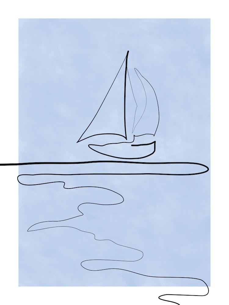 One Line Sailboat On The Water