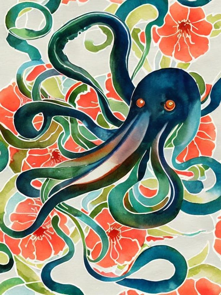 Squid Vintage Graphic Watercolour