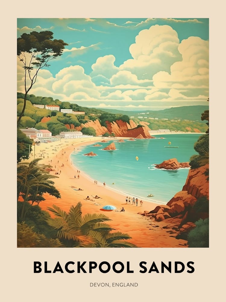 Devon Vintage Travel Poster Blackpool Sands