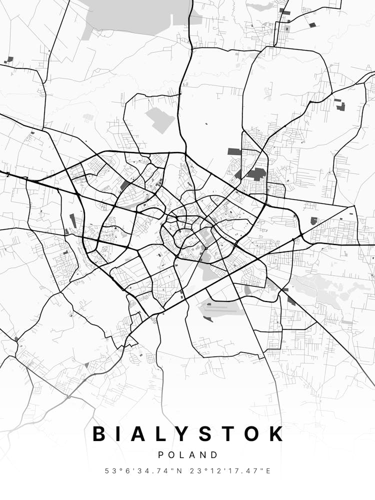Bialystok Poland White Map