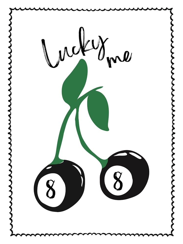 Lucky Me 8 Ball Vintage Food Print Trendy Retro Cherry Illustration Mid Century Kitchen