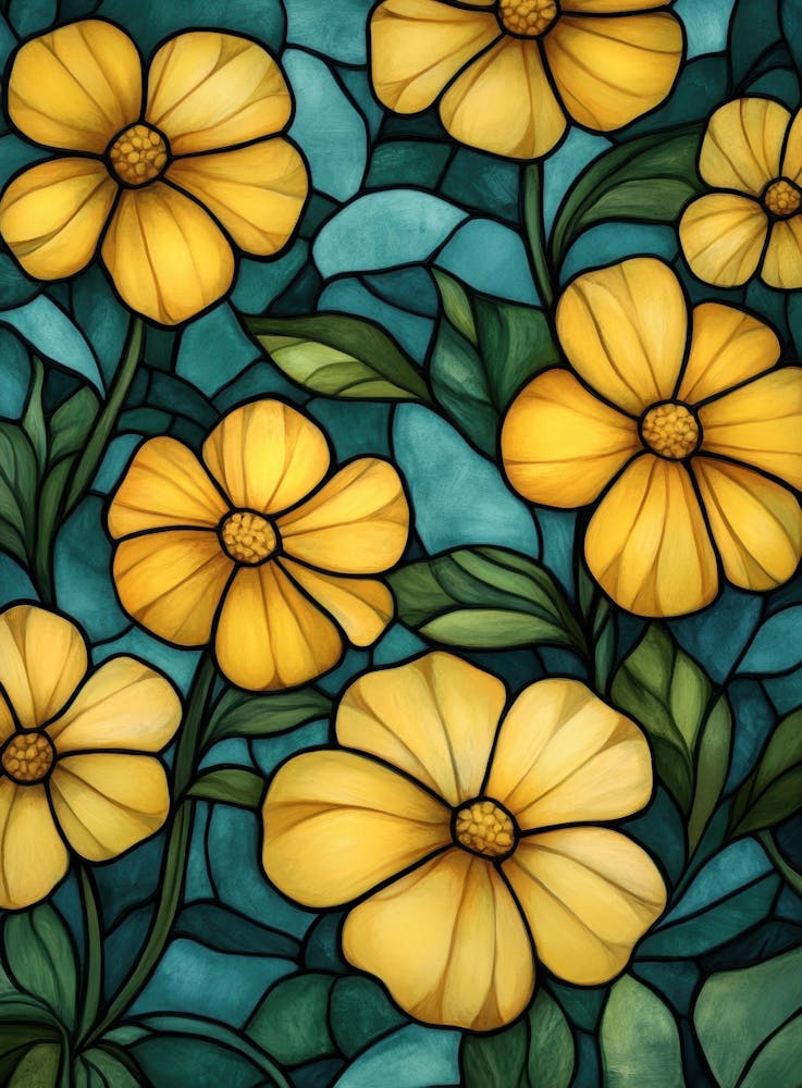 Yellow Flowers Stained Glass