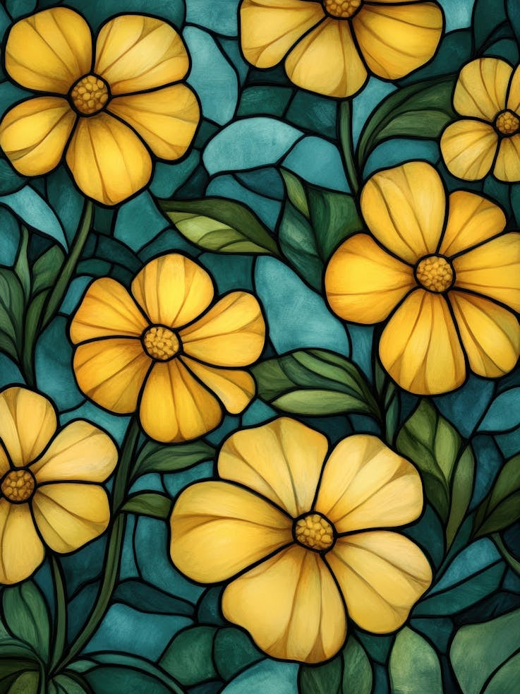 Yellow Flowers Stained Glass