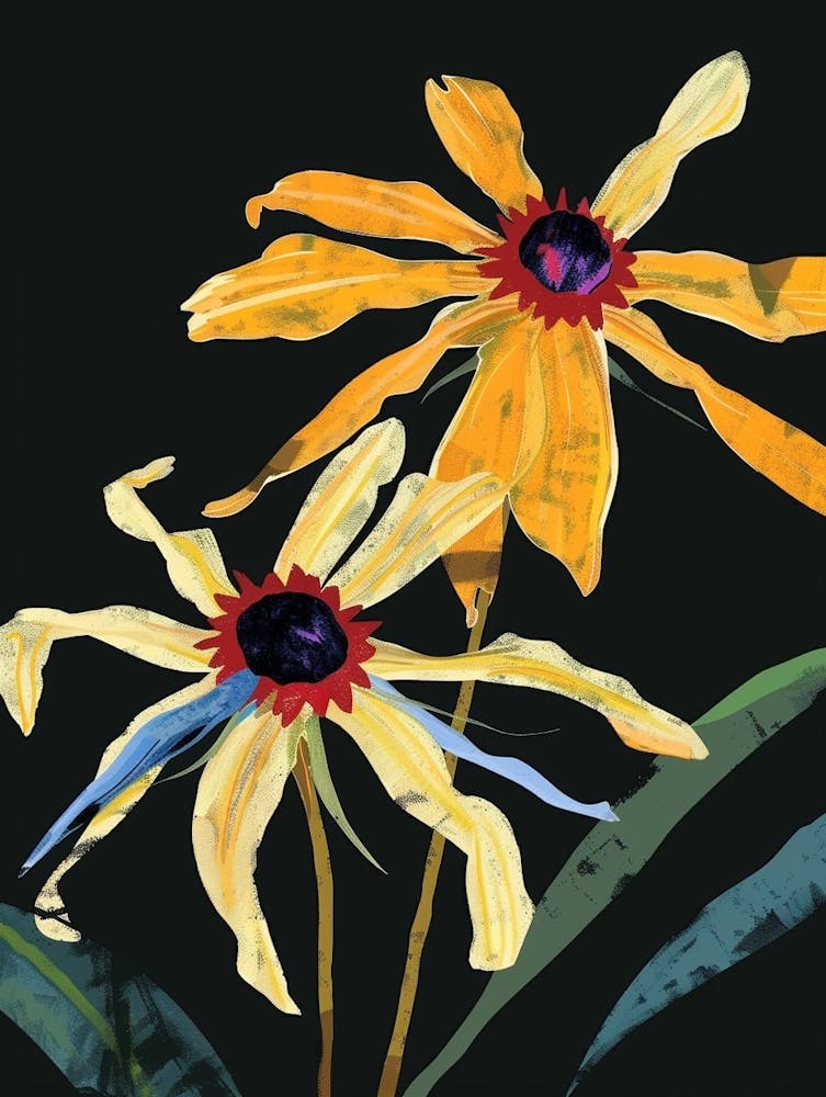 Neon Flowers On Black Black Eyed Susan 1