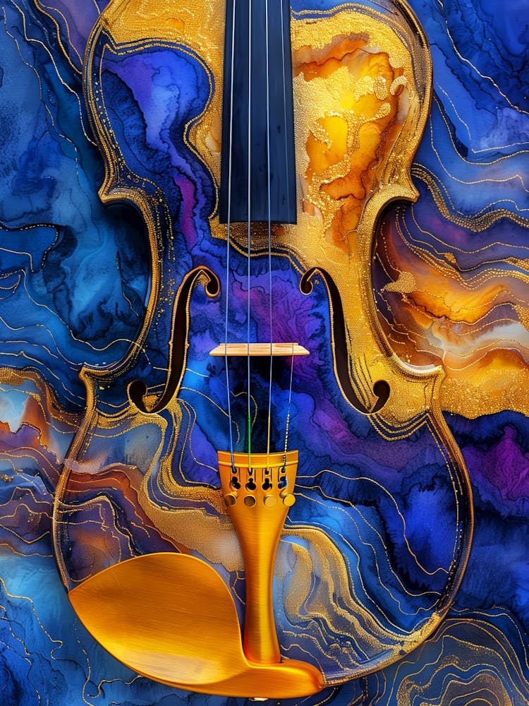 Violin On A Blue Background music art