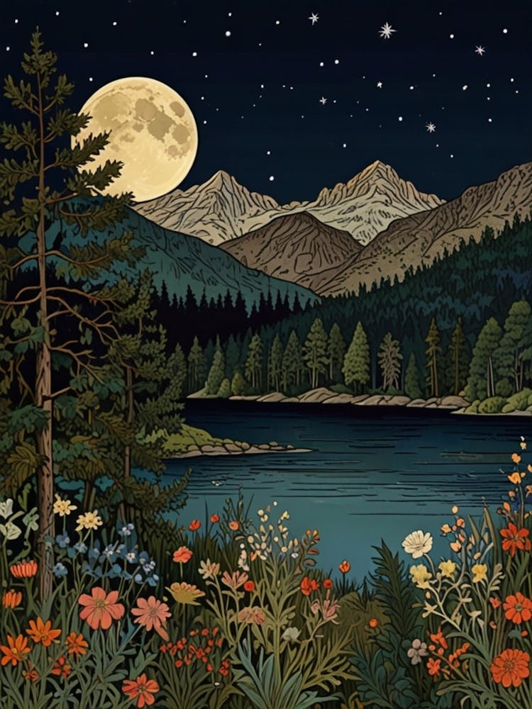 William Morris Moonlight Over Lake