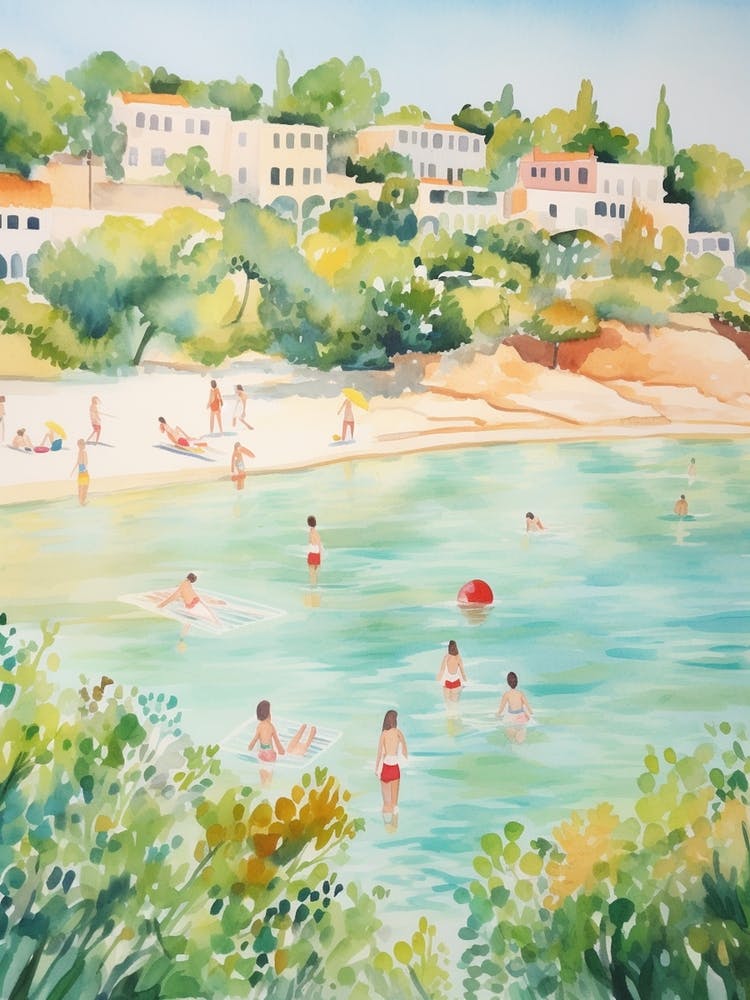 Swimming In Algarve Portugal Watercolour