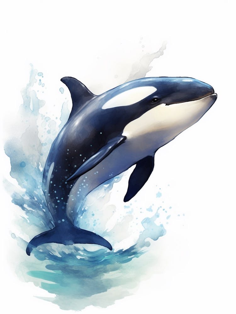 Blue Watercolour Painting Style Of Orca Whale  4
