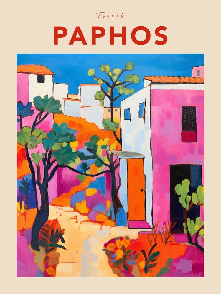 Paphos Cyprus 4 Fauvist Travel Poster