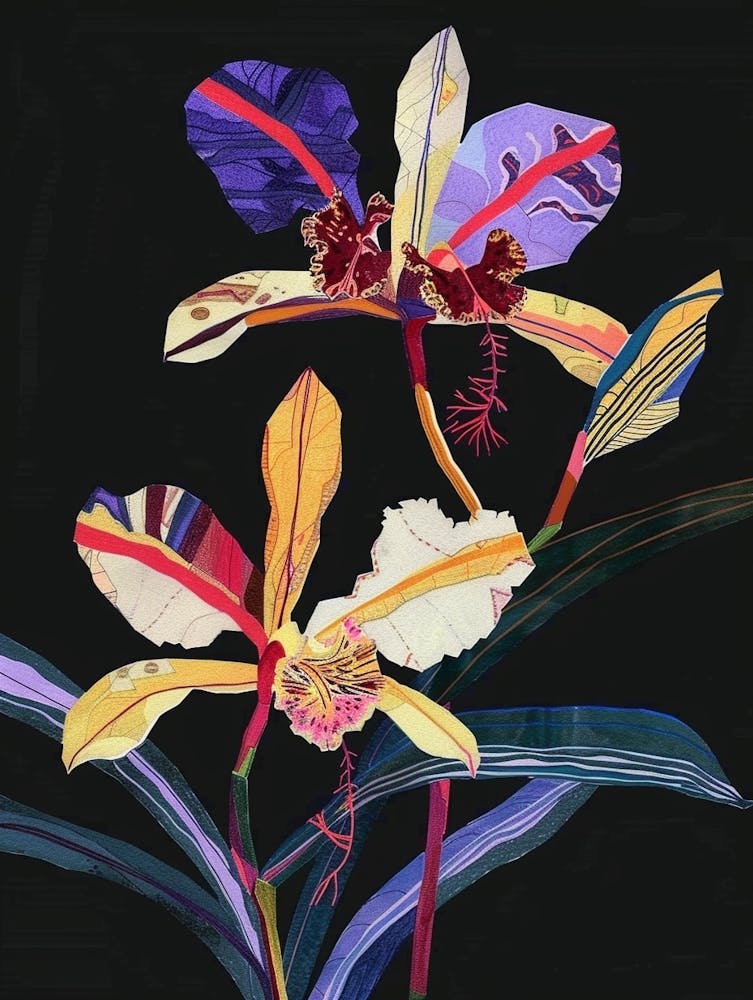 Neon Flowers On Black Monkey Orchid 3