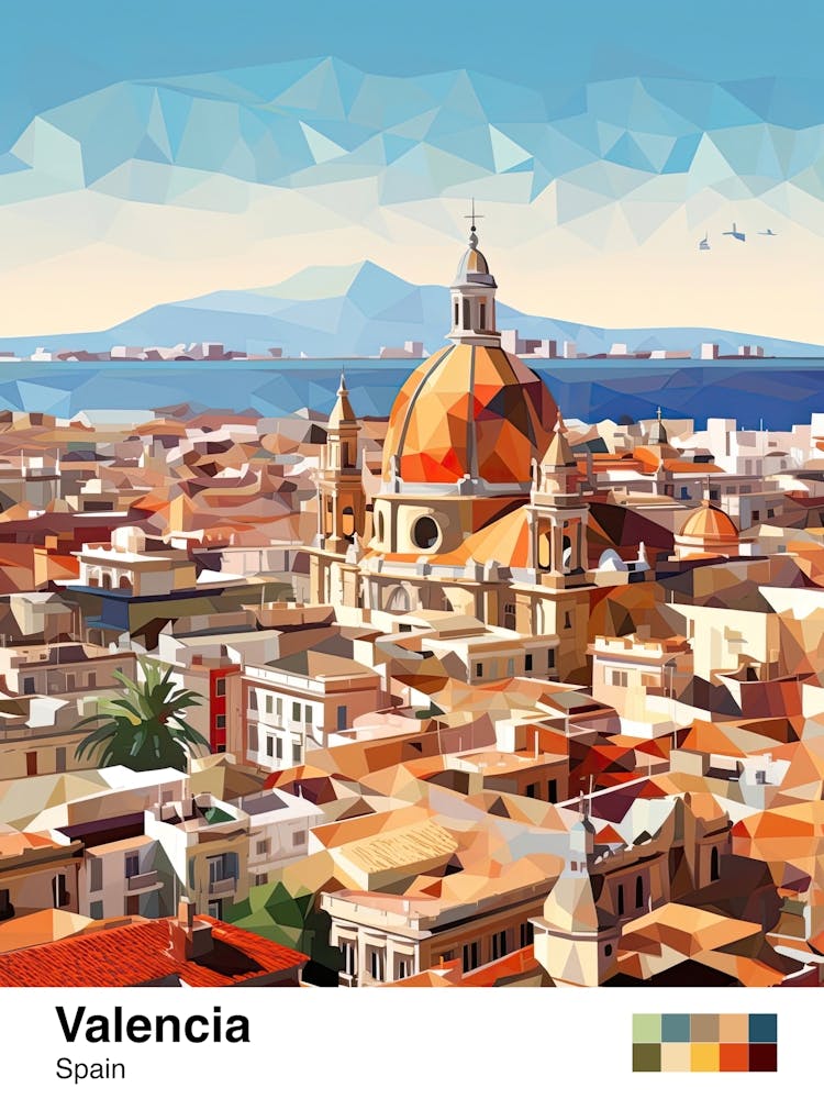 Valencia, Spain, Geometric Illustration 2 Poster