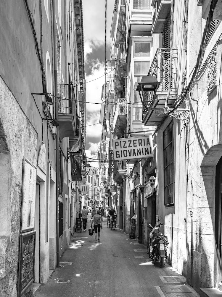 Palma Mallorca, Spain, Alley street at historic city center, Old town