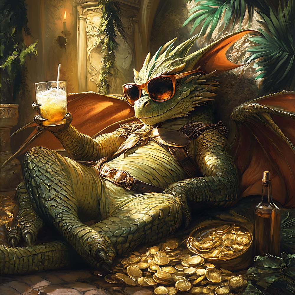 Cool Dragon Lounging on Gold Background 6
