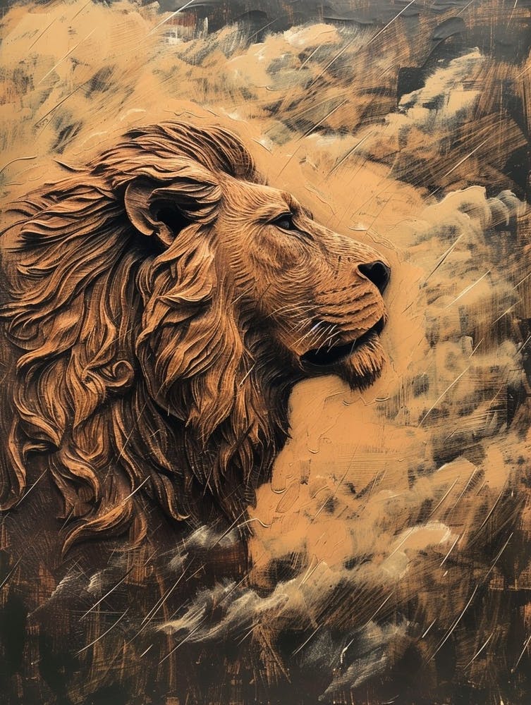 African Lion Relief Illustration Water 3