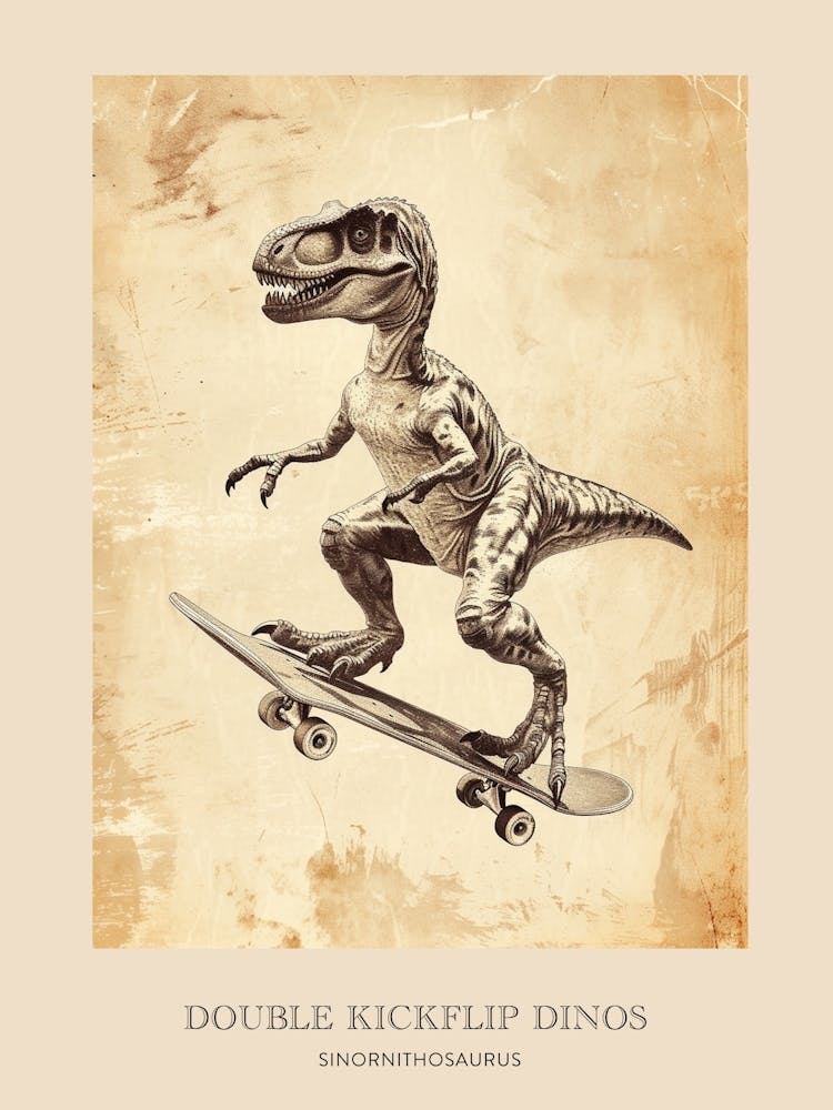 Sinornithosaurus Vintage Dinosaur Poster