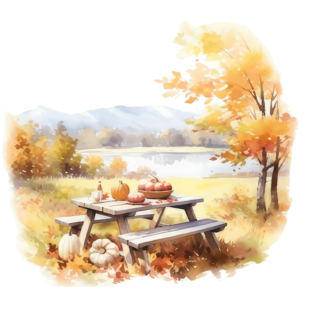 Watercolor Autumn Picnic Table 1