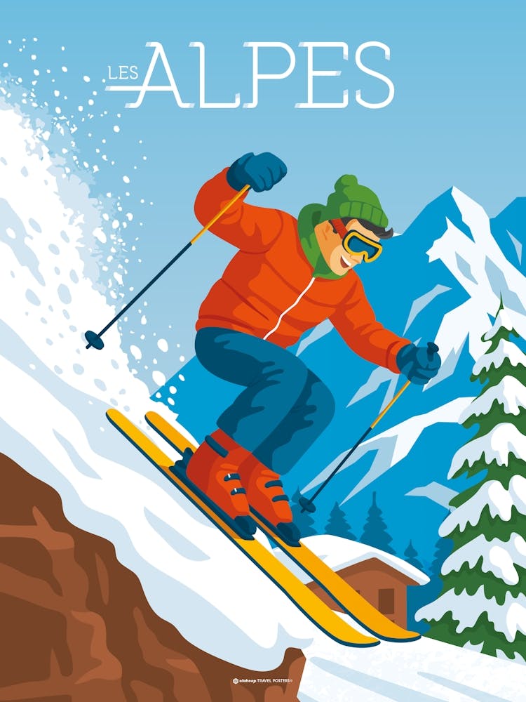 The Alps Ski Mountain Travel print