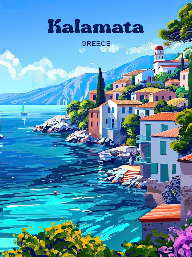 Kalamata Greece Vacation Digital Travel Illustration
