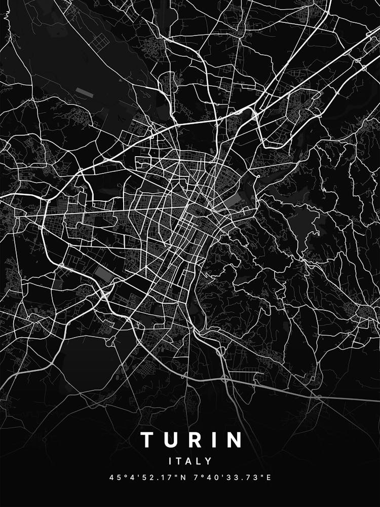 Turin Italy Black Map