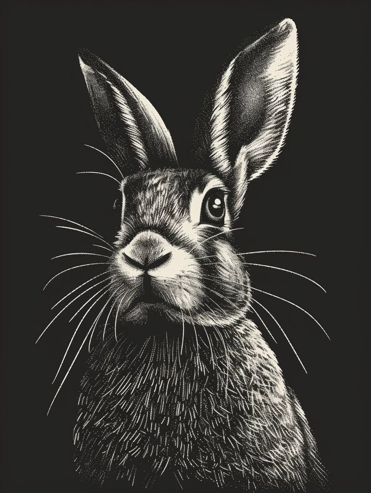 Blanc De Hotot Blockprint Rabbit Illustration 3