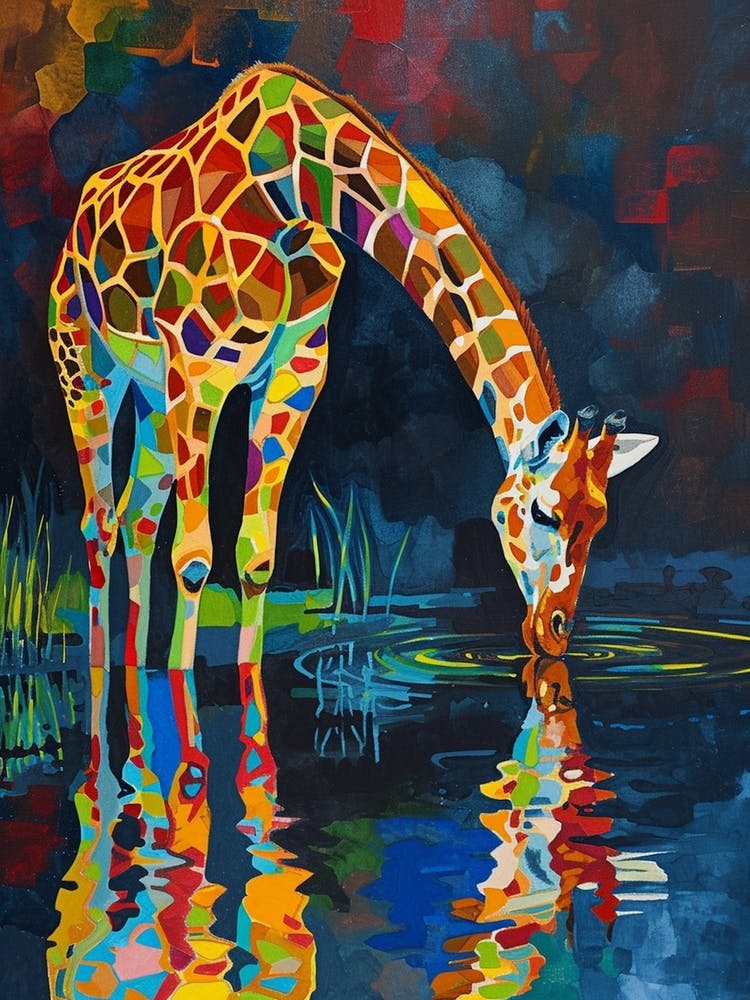Giraffe Drinking From The Water 1