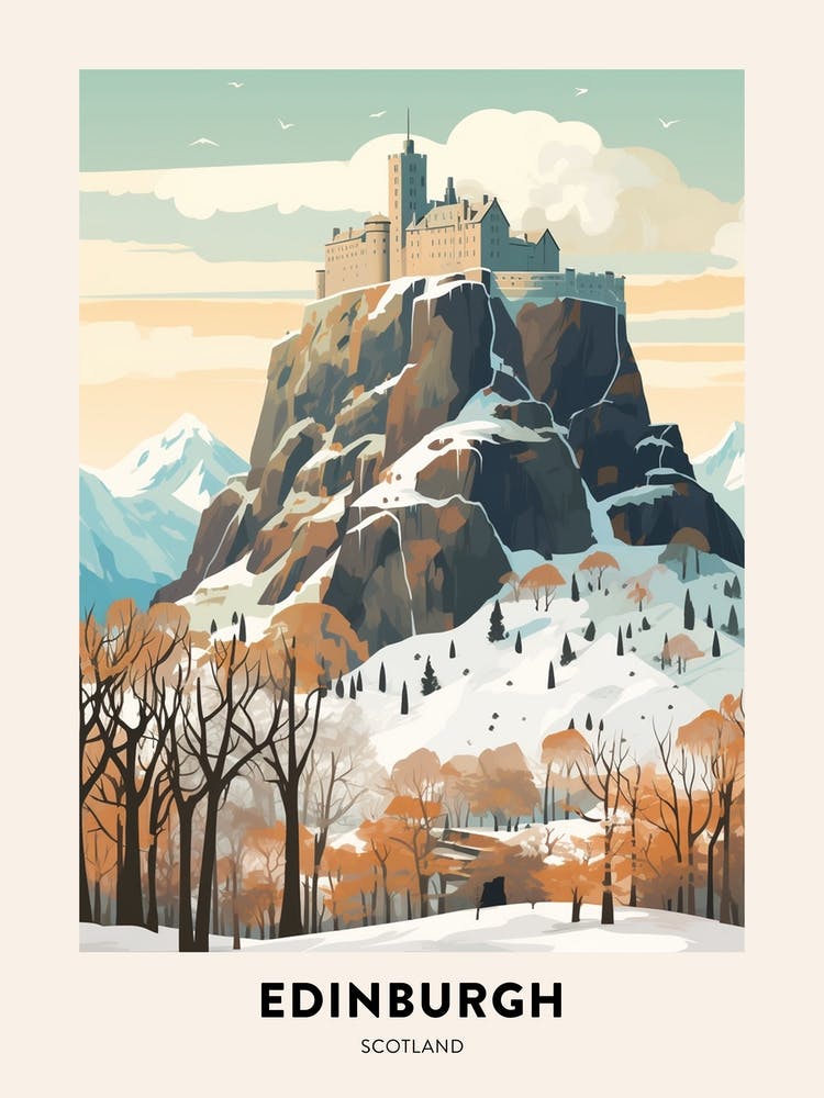 Vintage Winter Travel Poster Edinburgh Scotland 5